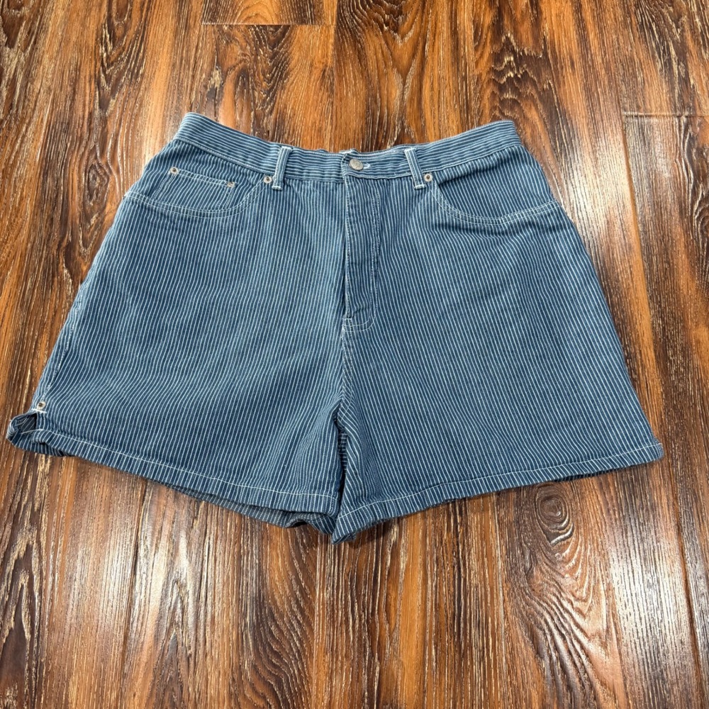 Bill Blass 12 Pinstripe Denim Shorts Womens Blue High Waisted Hickory Stripe 90s